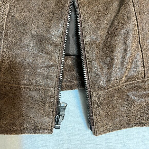 Levi’s Brown Genuine Leather Jacket Men’s L Cafe Racer Distressed Moto Zip Coat - Picture 5 of 11